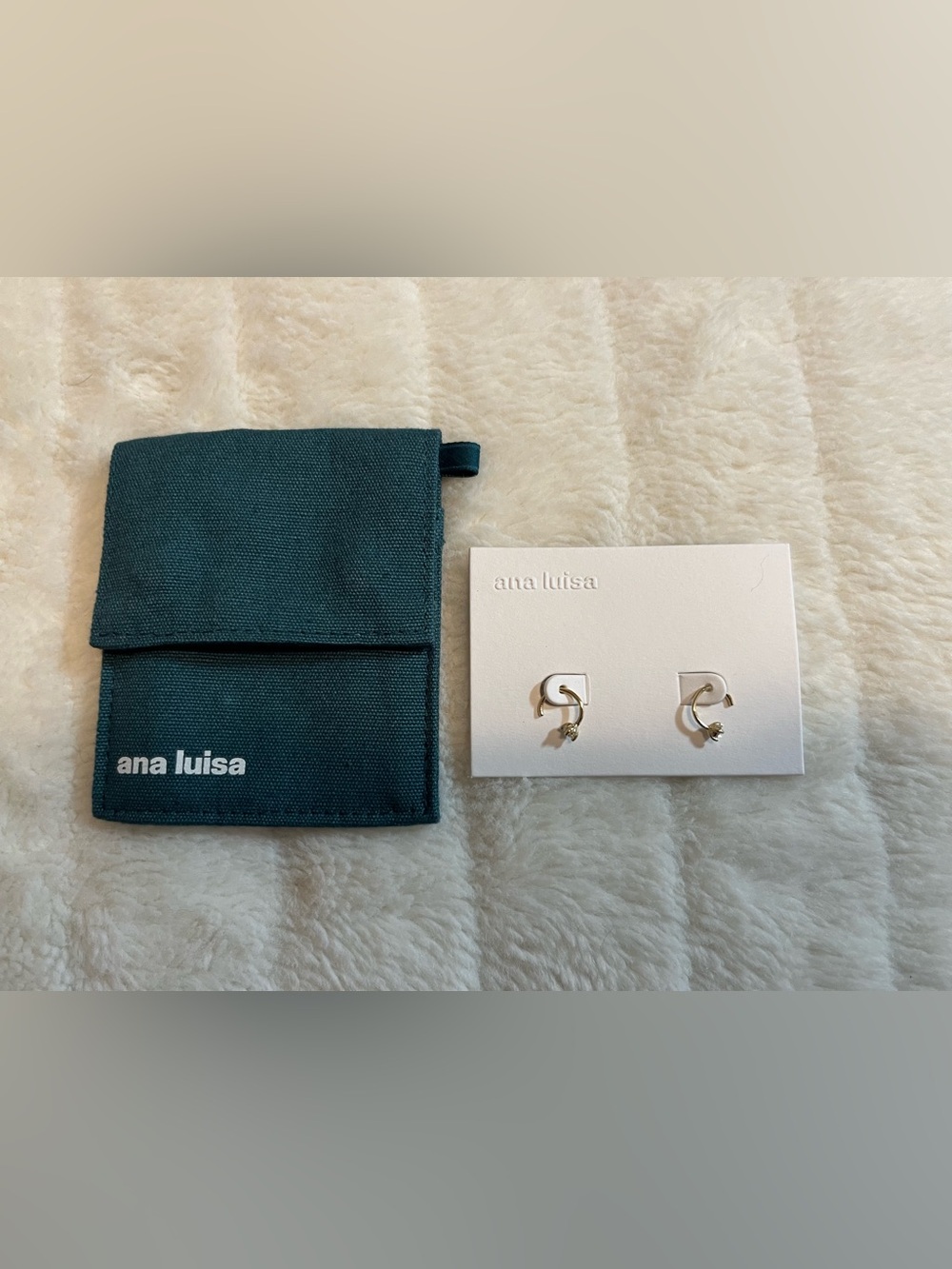 NEW Ana Luisa Gold Hoop Earrings with Crystal Accent - Green Pouch